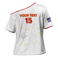 Custom Cape Verde Football Cross Shoulder Shirt Come On Tubaroes Azuis - White - Wonder Print Shop