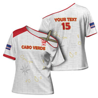 Custom Cape Verde Football Cross Shoulder Shirt Come On Tubaroes Azuis - White - Wonder Print Shop