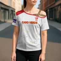 Custom Cape Verde Football Cross Shoulder Shirt Come On Tubaroes Azuis - White - Wonder Print Shop