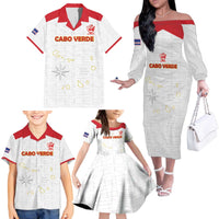 Custom Cape Verde Football Family Matching Off The Shoulder Long Sleeve Dress and Hawaiian Shirt Come On Tubaroes Azuis - White - Wonder Print Shop