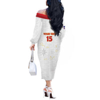 Custom Cape Verde Football Off The Shoulder Long Sleeve Dress Come On Tubaroes Azuis - White - Wonder Print Shop