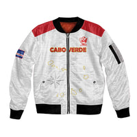 Custom Cape Verde Football Sleeve Zip Bomber Jacket Come On Tubaroes Azuis - White - Wonder Print Shop