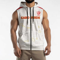 Custom Cape Verde Football Sleeveless Zip Hoodie Come On Tubaroes Azuis - White - Wonder Print Shop