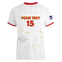 Custom Cape Verde Football Women V-Neck T-Shirt Come On Tubaroes Azuis - White - Wonder Print Shop