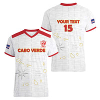 Custom Cape Verde Football Women V-Neck T-Shirt Come On Tubaroes Azuis - White - Wonder Print Shop