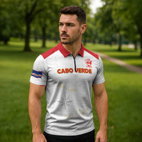 Custom Cape Verde Football Zipper Polo Shirt Come On Tubaroes Azuis - White - Wonder Print Shop
