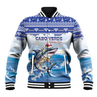 Personalized Cape Verde Football Christmas Baseball Jacket Feliz Natal Tubaroes Azuis - Wonder Print Shop
