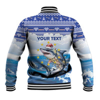 Personalized Cape Verde Football Christmas Baseball Jacket Feliz Natal Tubaroes Azuis - Wonder Print Shop