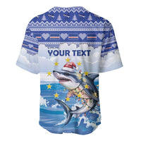 Personalized Cape Verde Football Christmas Baseball Jersey Feliz Natal Tubaroes Azuis - Wonder Print Shop