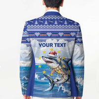 Personalized Cape Verde Football Christmas Blazer Feliz Natal Tubaroes Azuis - Wonder Print Shop