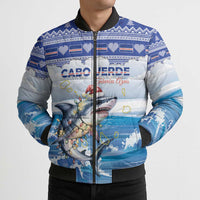 Personalized Cape Verde Football Christmas Bomber Puffer Jacket Feliz Natal Tubaroes Azuis - Wonder Print Shop