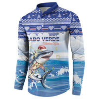Personalized Cape Verde Football Christmas Button Sweatshirt Feliz Natal Tubaroes Azuis - Wonder Print Shop