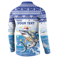 Personalized Cape Verde Football Christmas Button Sweatshirt Feliz Natal Tubaroes Azuis - Wonder Print Shop