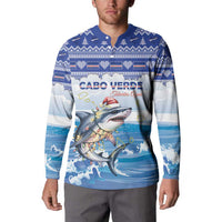 Personalized Cape Verde Football Christmas Button Sweatshirt Feliz Natal Tubaroes Azuis - Wonder Print Shop