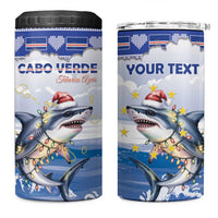 Personalized Cape Verde Football Christmas 4 in 1 Can Cooler Tumbler Feliz Natal Tubaroes Azuis - Wonder Print Shop