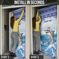 Personalized Cape Verde Football Christmas Door Cover Feliz Natal Tubaroes Azuis - Wonder Print Shop