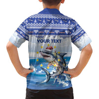 Personalized Cape Verde Football Christmas Family Matching Long Sleeve Bodycon Dress and Hawaiian Shirt Feliz Natal Tubaroes Azuis - Wonder Print Shop