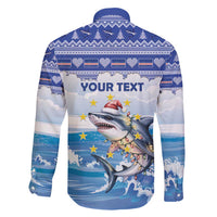 Personalized Cape Verde Football Christmas Family Matching Long Sleeve Bodycon Dress and Hawaiian Shirt Feliz Natal Tubaroes Azuis - Wonder Print Shop