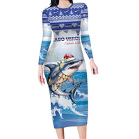 Personalized Cape Verde Football Christmas Family Matching Long Sleeve Bodycon Dress and Hawaiian Shirt Feliz Natal Tubaroes Azuis - Wonder Print Shop