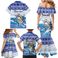 Personalized Cape Verde Football Christmas Family Matching Mermaid Dress and Hawaiian Shirt Feliz Natal Tubaroes Azuis - Wonder Print Shop