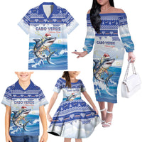 Personalized Cape Verde Football Christmas Family Matching Off The Shoulder Long Sleeve Dress and Hawaiian Shirt Feliz Natal Tubaroes Azuis - Wonder Print Shop