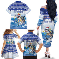 Personalized Cape Verde Football Christmas Family Matching Off The Shoulder Long Sleeve Dress and Hawaiian Shirt Feliz Natal Tubaroes Azuis - Wonder Print Shop