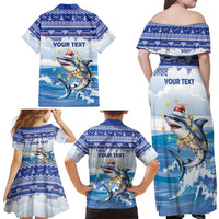 Personalized Cape Verde Football Christmas Family Matching Off Shoulder Maxi Dress and Hawaiian Shirt Feliz Natal Tubaroes Azuis - Wonder Print Shop