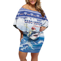 Personalized Cape Verde Football Christmas Family Matching Off Shoulder Short Dress and Hawaiian Shirt Feliz Natal Tubaroes Azuis - Wonder Print Shop