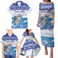 Personalized Cape Verde Football Christmas Family Matching Puletasi and Hawaiian Shirt Feliz Natal Tubaroes Azuis - Wonder Print Shop