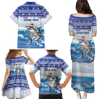 Personalized Cape Verde Football Christmas Family Matching Puletasi and Hawaiian Shirt Feliz Natal Tubaroes Azuis - Wonder Print Shop