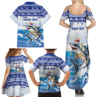 Personalized Cape Verde Football Christmas Family Matching Summer Maxi Dress and Hawaiian Shirt Feliz Natal Tubaroes Azuis - Wonder Print Shop