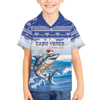 Personalized Cape Verde Football Christmas Family Matching Summer Maxi Dress and Hawaiian Shirt Feliz Natal Tubaroes Azuis - Wonder Print Shop
