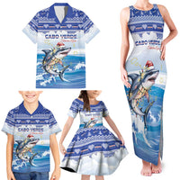 Personalized Cape Verde Football Christmas Family Matching Tank Maxi Dress and Hawaiian Shirt Feliz Natal Tubaroes Azuis - Wonder Print Shop
