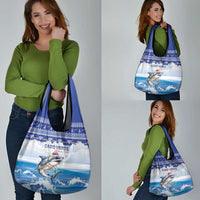 Cape Verde Football Christmas Grocery Bag Feliz Natal Tubaroes Azuis - Wonder Print Shop