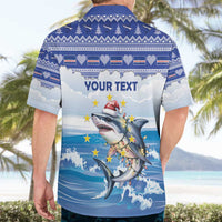 Personalized Cape Verde Football Christmas Hawaiian Shirt Feliz Natal Tubaroes Azuis - Wonder Print Shop