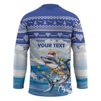 Personalized Cape Verde Football Christmas Hockey Jersey Feliz Natal Tubaroes Azuis - Wonder Print Shop