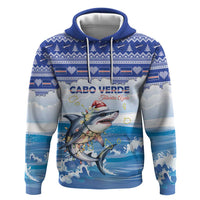 Personalized Cape Verde Football Christmas Hoodie Feliz Natal Tubaroes Azuis - Wonder Print Shop