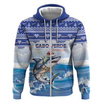 Personalized Cape Verde Football Christmas Hoodie Feliz Natal Tubaroes Azuis - Wonder Print Shop