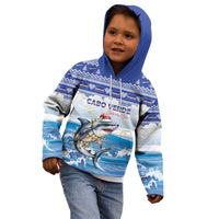 Personalized Cape Verde Football Christmas Kid Hoodie Feliz Natal Tubaroes Azuis - Wonder Print Shop