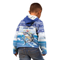 Personalized Cape Verde Football Christmas Kid Hoodie Feliz Natal Tubaroes Azuis - Wonder Print Shop