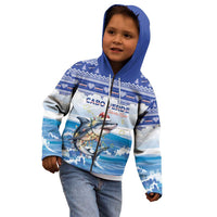 Personalized Cape Verde Football Christmas Kid Hoodie Feliz Natal Tubaroes Azuis - Wonder Print Shop