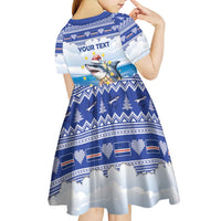 Personalized Cape Verde Football Christmas Kid Short Sleeve Dress Feliz Natal Tubaroes Azuis - Wonder Print Shop