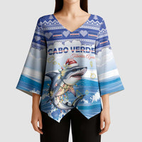 Personalized Cape Verde Football Christmas Kimono Sleeve Blouse Feliz Natal Tubaroes Azuis - Wonder Print Shop