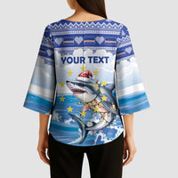 Personalized Cape Verde Football Christmas Kimono Sleeve Blouse Feliz Natal Tubaroes Azuis - Wonder Print Shop