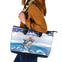 Cape Verde Football Christmas Leather Tote Bag Feliz Natal Tubaroes Azuis - Wonder Print Shop