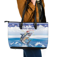 Cape Verde Football Christmas Leather Tote Bag Feliz Natal Tubaroes Azuis - Wonder Print Shop