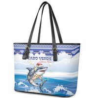 Cape Verde Football Christmas Leather Tote Bag Feliz Natal Tubaroes Azuis - Wonder Print Shop