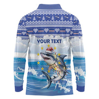 Personalized Cape Verde Football Christmas Long Sleeve Polo Shirt Feliz Natal Tubaroes Azuis - Wonder Print Shop