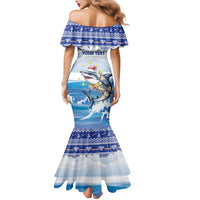 Personalized Cape Verde Football Christmas Mermaid Dress Feliz Natal Tubaroes Azuis - Wonder Print Shop