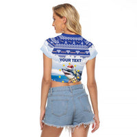 Personalized Cape Verde Football Christmas Raglan Cropped T Shirt Feliz Natal Tubaroes Azuis - Wonder Print Shop